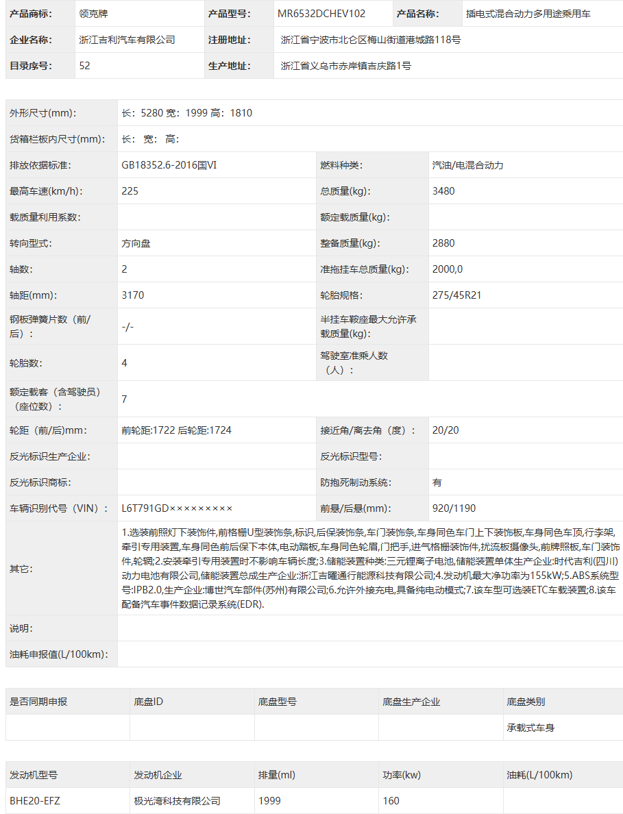 领克 900L 新车申报:全新前脸设计 + 红色涂装 领克900L 参数详情
