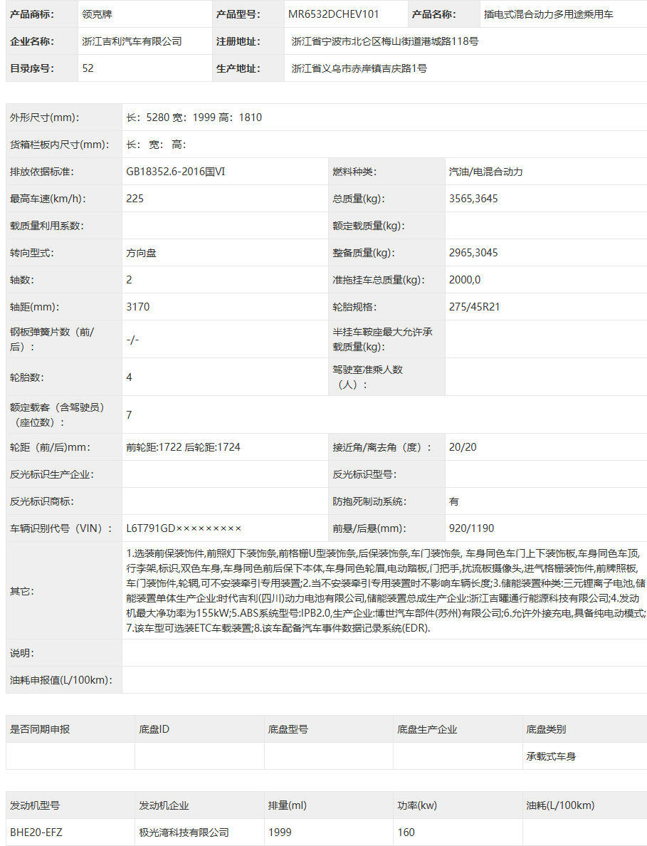 领克 900L 新车申报:全新前脸设计 + 红色涂装 领克900L 参数详情